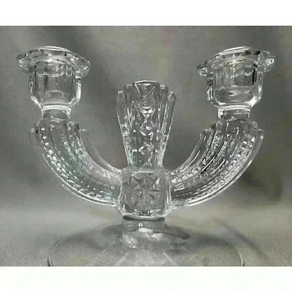 Vintage Tiffin Franciscan Etched Crystal Candelabra Double Candlestick Holders - Picture 5 of 9